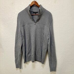 Banana Republic Mens Gray Quarter Zip Sweater Elbow Patches‎ Cotton Blend Large